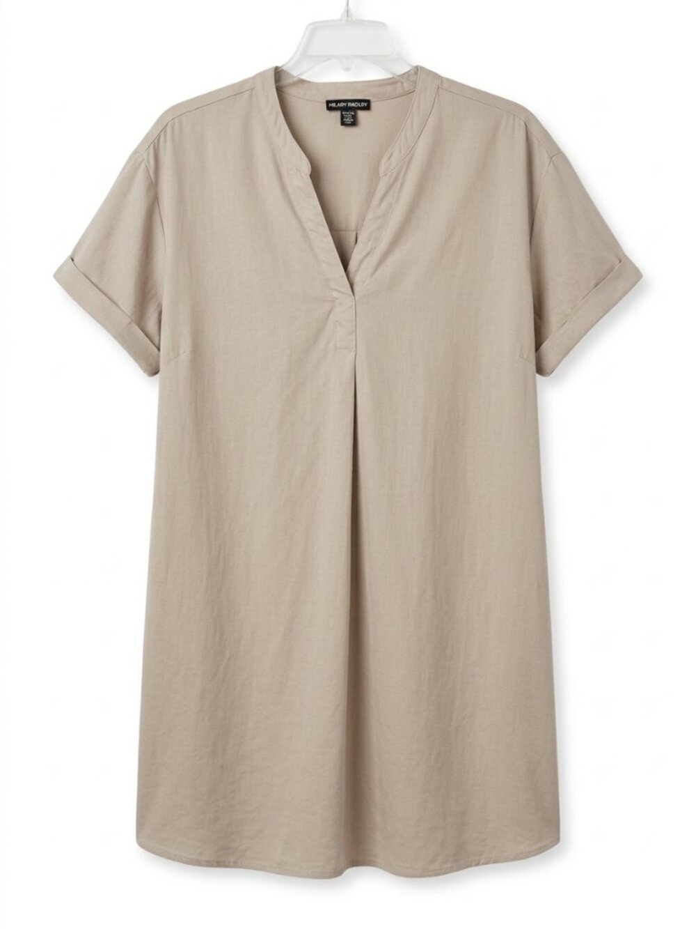 Hilary Radley Beige V-Neck Cuffed Short Sleeve Tunic Shirt Dress - XXL - Picture 2 of 9